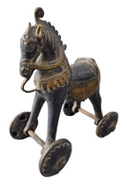 Brass Horse-Wheels Antique Animal Statue Decoration Home Office Restaurant Display
