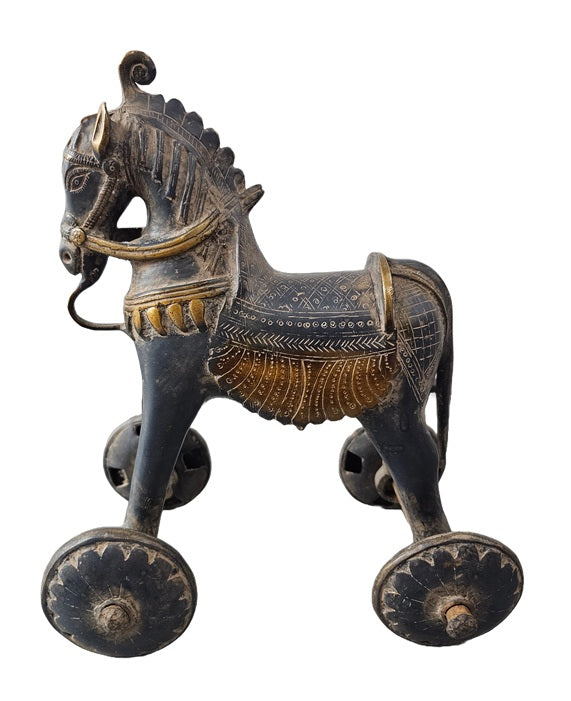 Brass Horse-Wheels Antique Animal Statue Decoration Home Office Restaurant Display