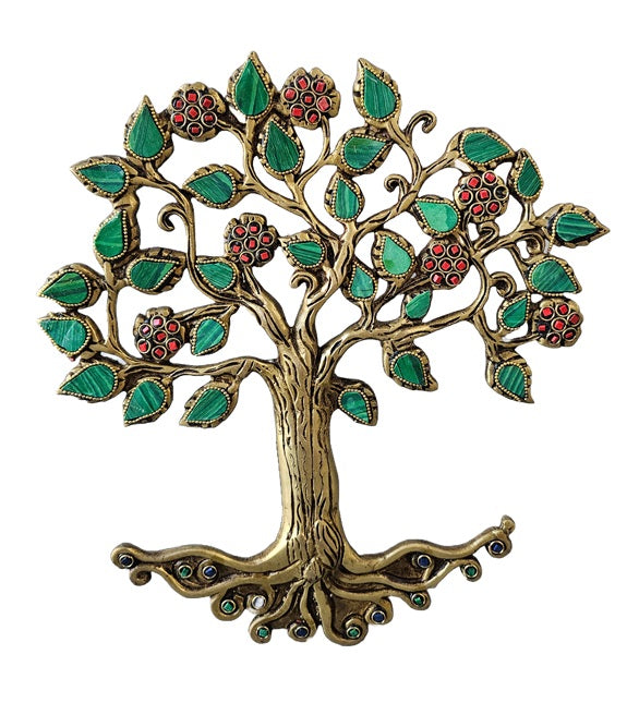 Brass with Color Stone Kalpavriksha Wish Fulfilling Tree Ornaments Decoration Home Office Restaurant Display