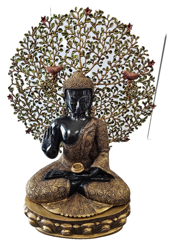 Brass Bronze with Color Lord Buddha Preaching Under The Bodhi Tree Statue Decoration Home Office Temple Display