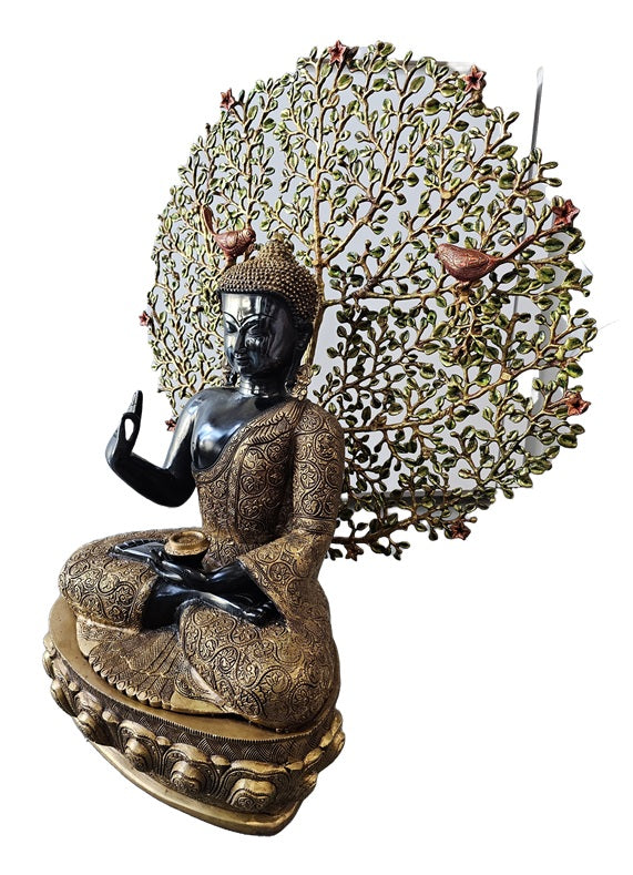 Brass Bronze with Color Lord Buddha Preaching Under The Bodhi Tree Statue Decoration Home Office Temple Display