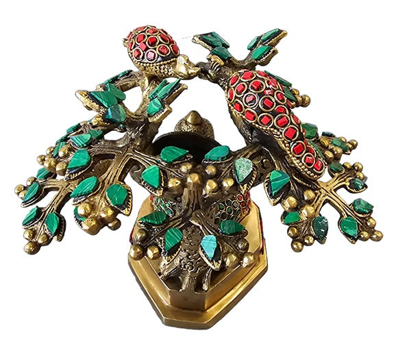 Brass Bronze with Color Stone Lord Buddha Preaching Under The Bodhi Tree Statue Decoration Home Office Temple Display