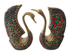 Brass Bronze with Color Stone Swan Harmony Pair Set Animal Statue Decoration Home Office Restaurant Display
