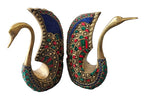 Brass Bronze with Color Stone Swan Harmony Pair Set Animal Statue Decoration Home Office Restaurant Display