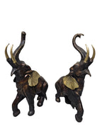A pair of brass bronze solid elephant golden trunk figurine statue ornament miniature animal statue decoration display