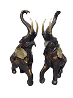 A pair of brass bronze solid elephant golden trunk figurine statue ornament miniature animal statue decoration display