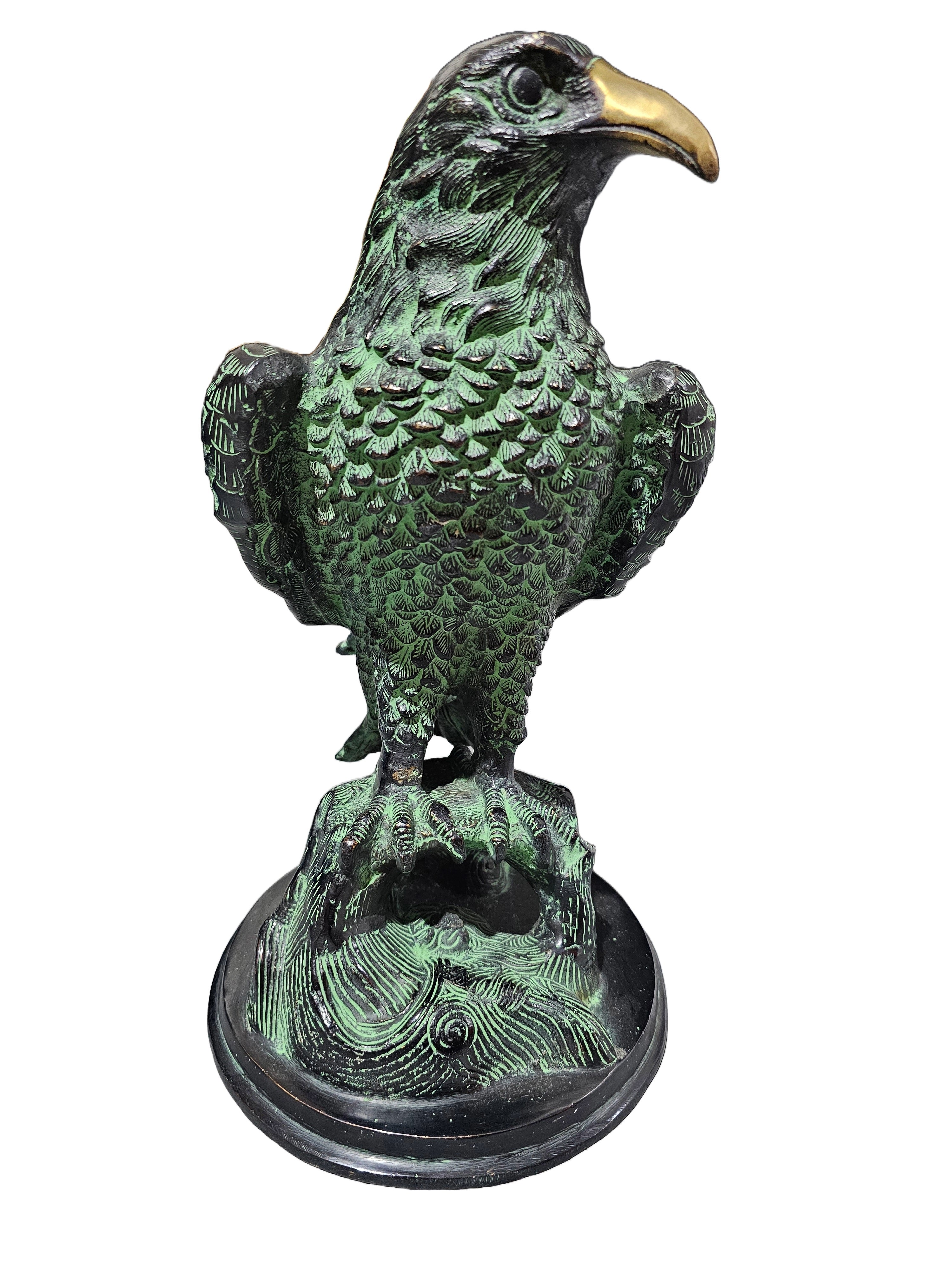 Brass bronze vintage USA eagle bird figurine statue ornament miniature animal golden green color
