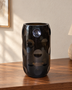 EHAIKA Designer Glass Flower Vase, Moon Cut Patterned, Large Opening, Smoky Brown Colour