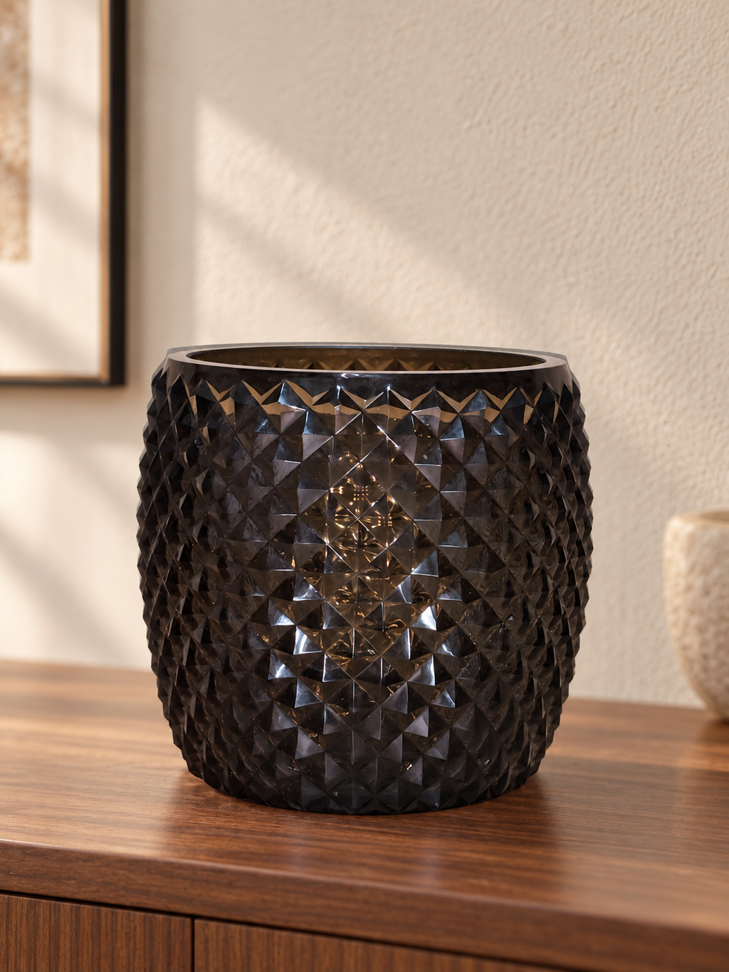 EHAIKA Designer Glass Flower Vase / Pillar Candle Holder, Handmade Diamond Cut Patterned