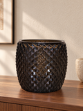 EHAIKA Designer Glass Flower Vase / Pillar Candle Holder, Handmade Diamond Cut Patterned