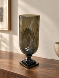 EHAIKA Designer Hurricane Glass Flower Vase, Handmade Honeycomb Cut Patterned - Cylinder Shaped