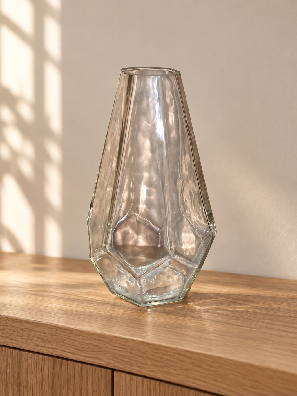 EHAIKA Clear Glass Flower Designer Vase Bowl With Strait Cut Patterned - Diamond Shaped