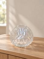 EHAIKA Small Table-top Clear Glass Flower Vase, Handmade Diamond Cut Patterned - Round Shaped