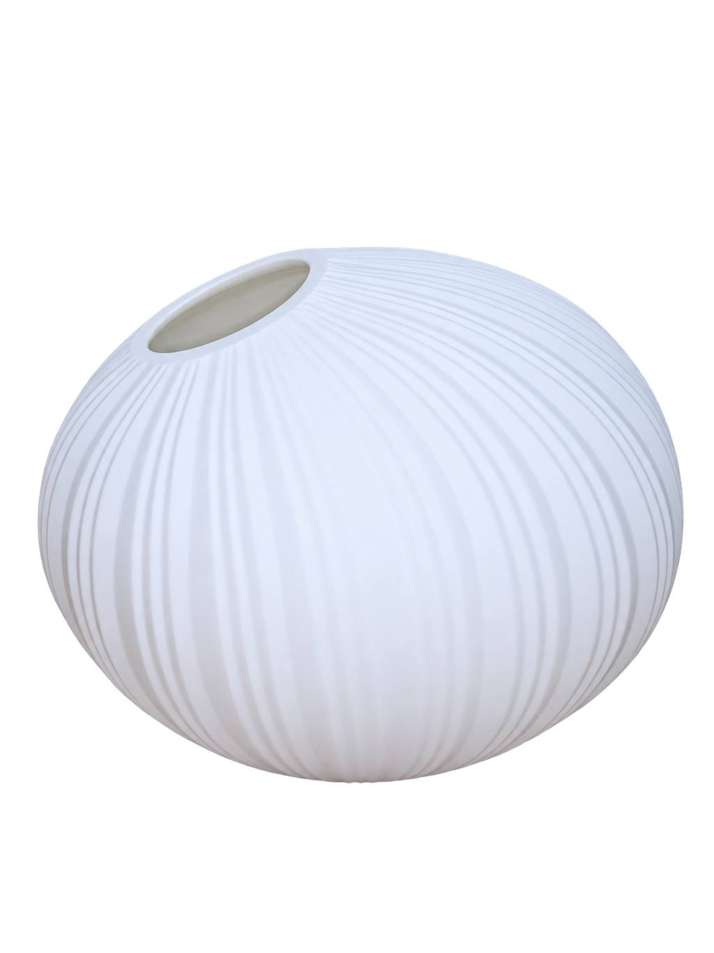 EHAIKA Designer Glass Flower Vase, Line Cut Jagged Patterned - Round Shaped, White Color
