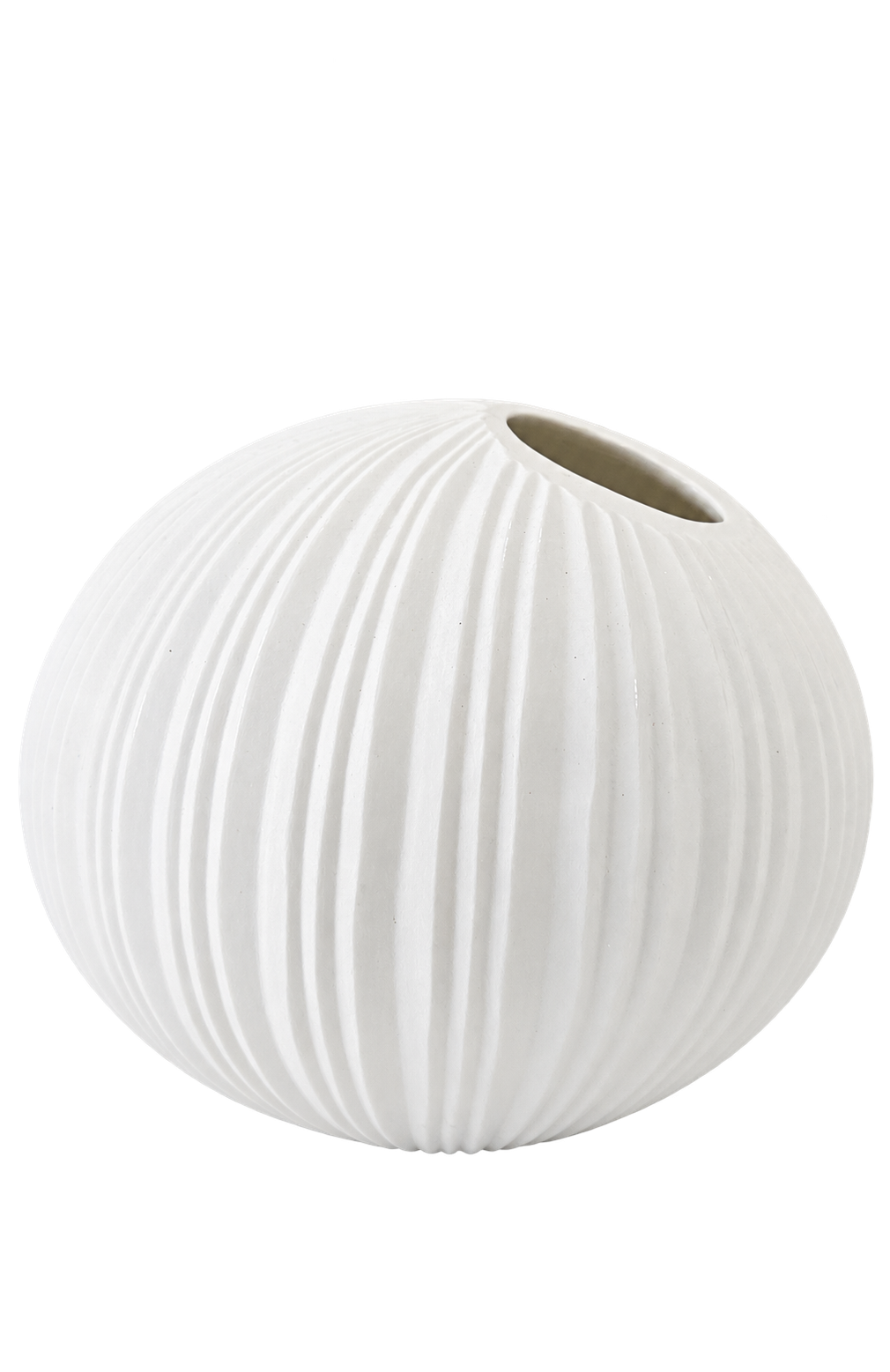 EHAIKA Designer Glass Flower Vase, Line Cut Jagged Patterned - Round Shaped, White Color