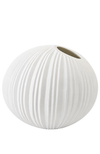 EHAIKA Designer Glass Flower Vase, Line Cut Jagged Patterned - Round Shaped, White Color