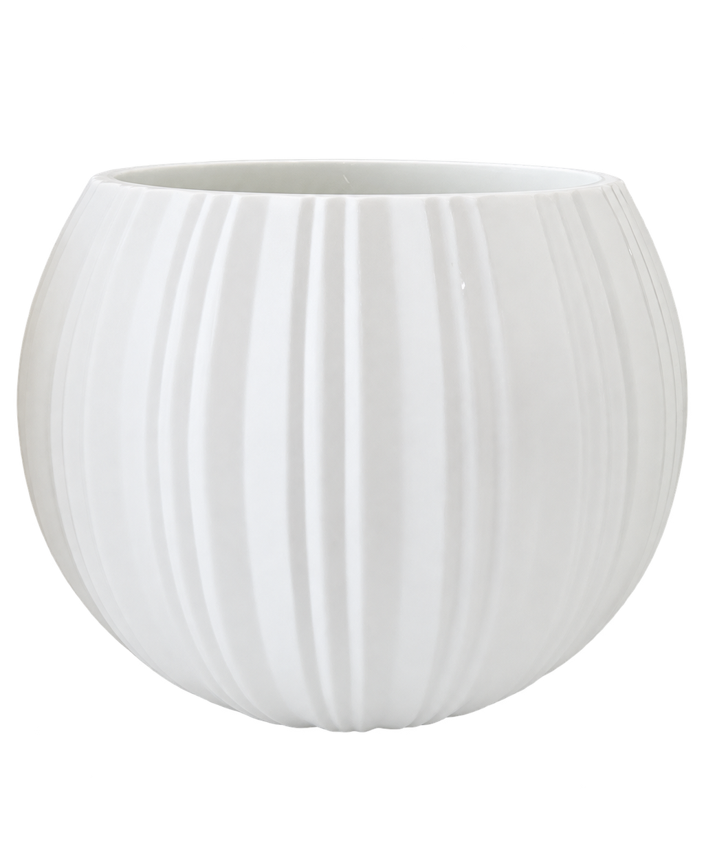 EHAIKA Large Opening Glass Flower Vase, Line Cut Jagged Patterned - Round Shaped, White Color