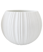 EHAIKA Large Opening Glass Flower Vase, Line Cut Jagged Patterned - Round Shaped, White Color