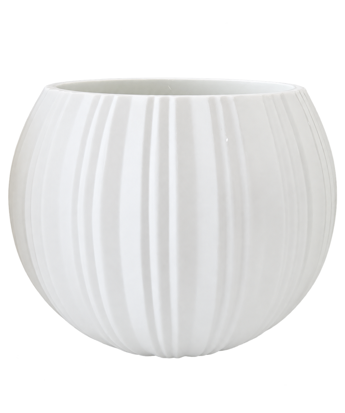 EHAIKA Large Opening Glass Flower Vase, Line Cut Jagged Patterned - Round Shaped, White Color