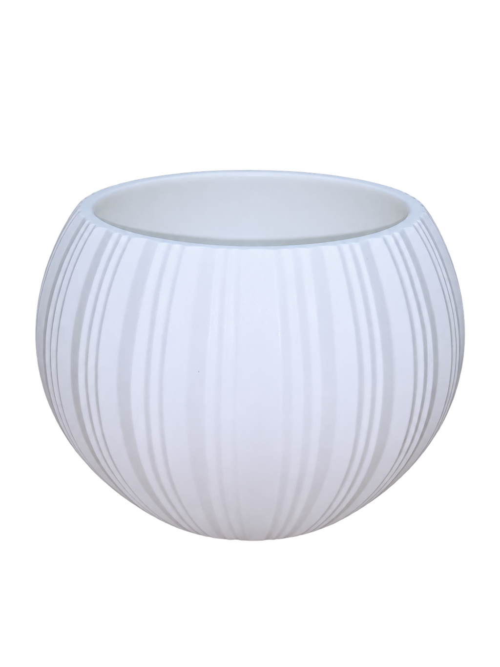 EHAIKA Large Opening Glass Flower Vase, Line Cut Jagged Patterned - Round Shaped, White Color