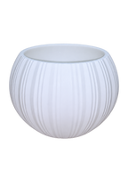 EHAIKA Large Opening Glass Flower Vase, Line Cut Jagged Patterned - Round Shaped, White Color