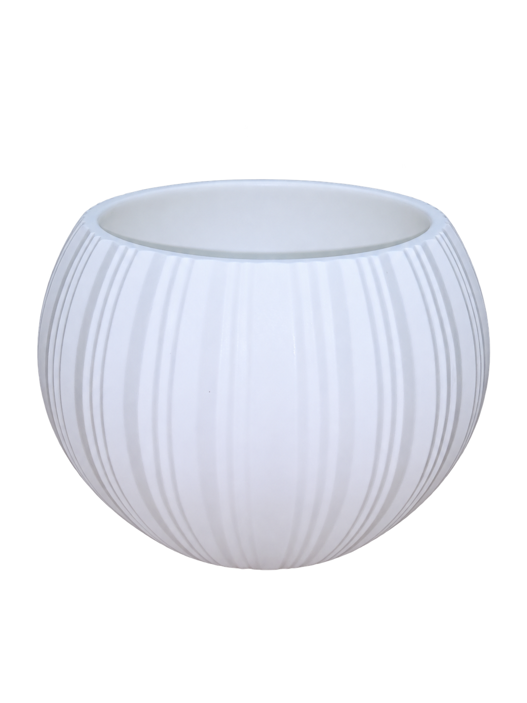 EHAIKA Large Opening Glass Flower Vase, Line Cut Jagged Patterned - Round Shaped, White Color