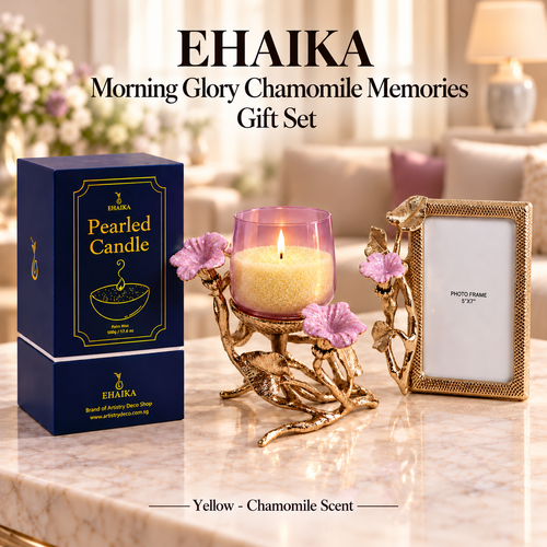 EHAIKA Morning Glory Chamomile Memories gift set featuring yellow chamomile flowers and elegant packaging from Artistry Deco Shop