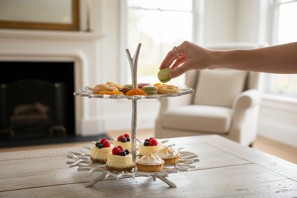 EHAIKA Sea Coral 2 Tier Snack /Cake Server Stand - Aluminium Decorative Dinning Tableware