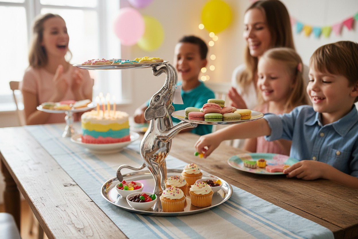 EHAIKA 3 Tier Cake / Fruits Plate On Elephant Sculpture - Safari Decorative Serving Tableware