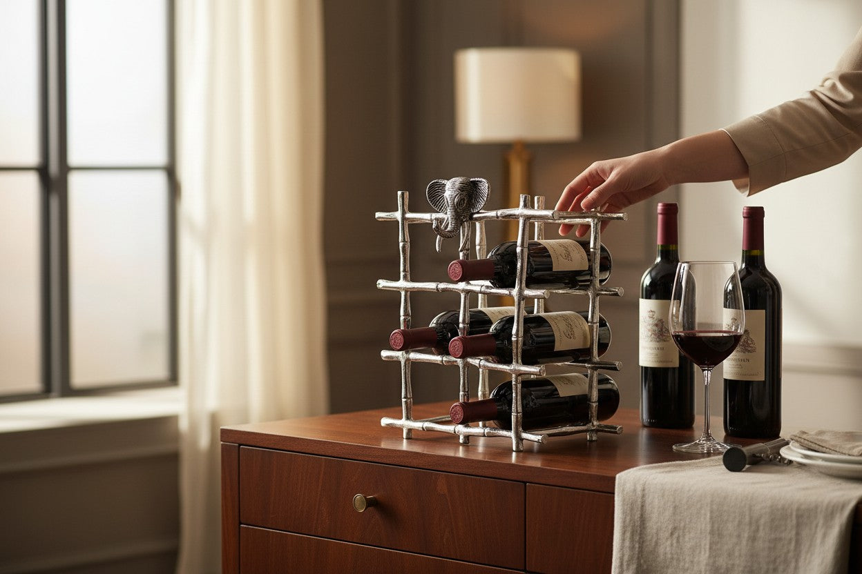 EHAIKA Wine Rack With Elephant Head (Small) - Safari Decorative Serving Tableware