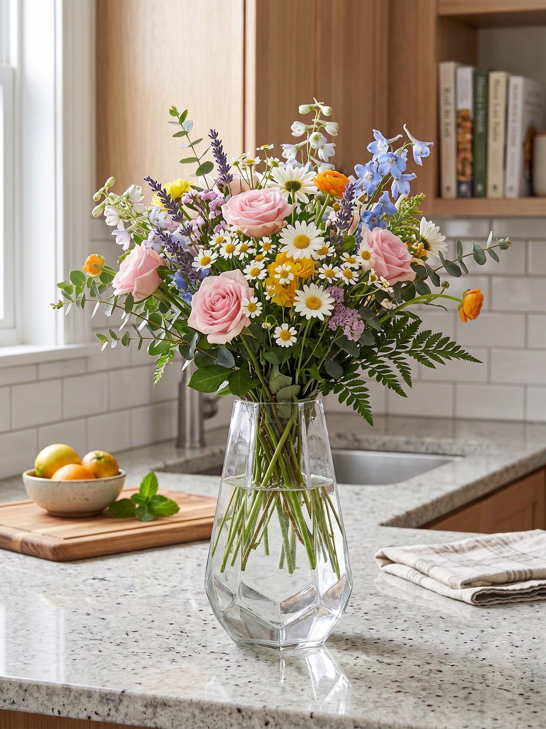 EHAIKA Clear Glass Flower Vase Bowl With Strait Cut Patterned - Diamond Shaped