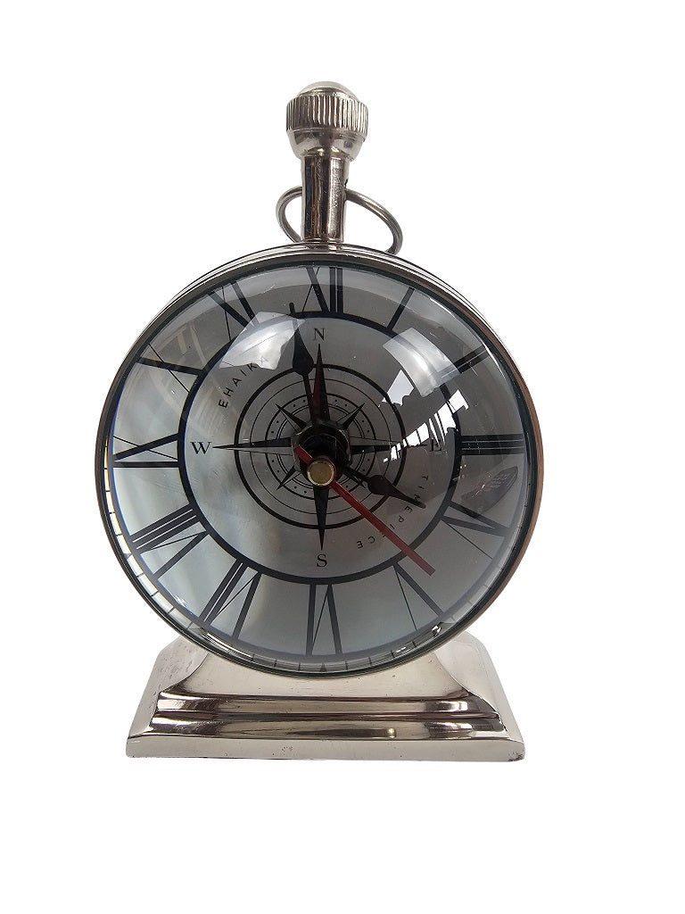 EHAIKA Compass Design Clockface, Metal Case Table Clock, Fish Eye Glass Cover