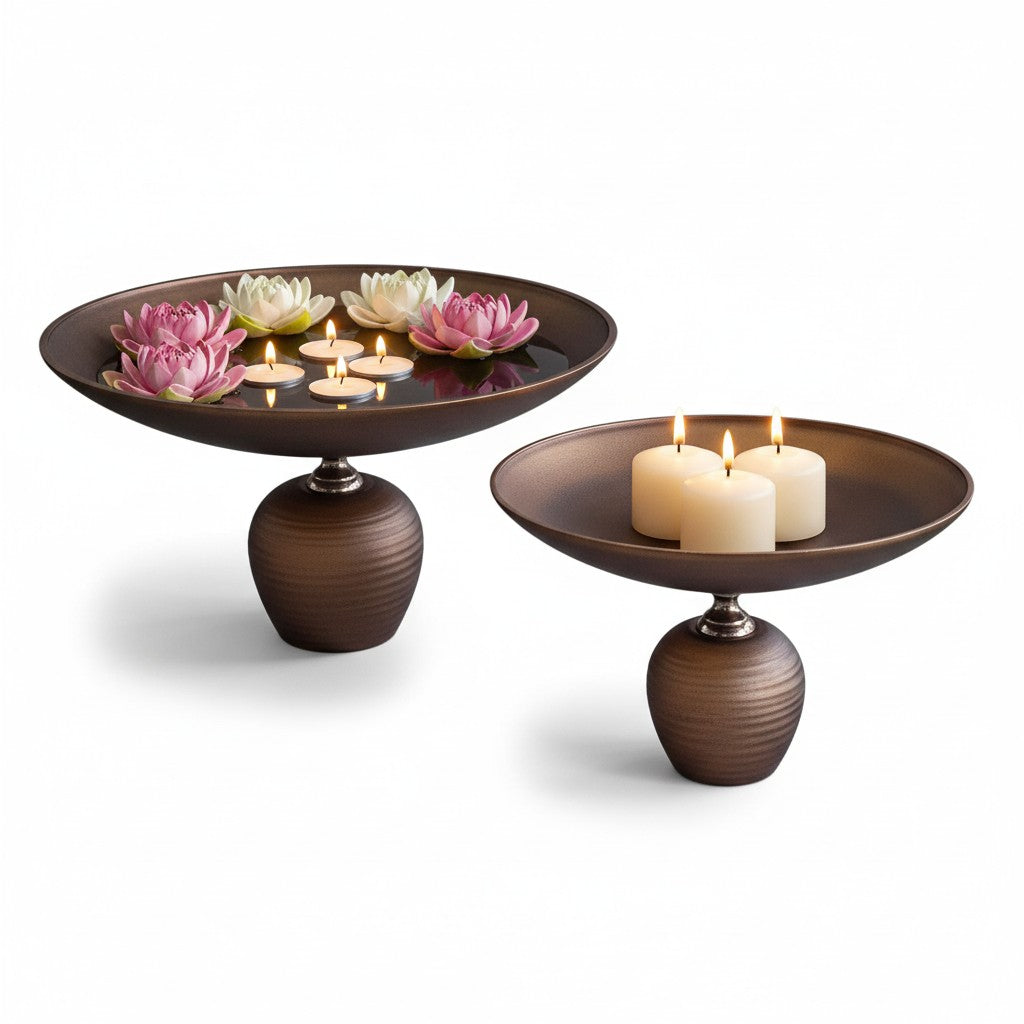 EHAIKA Decoration Glass Bowl With Aluminium And Hand Carved Base – Home Livingroom Décor