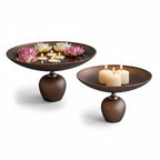 EHAIKA Decoration Glass Bowl With Aluminium And Hand Carved Base – Home Livingroom Décor