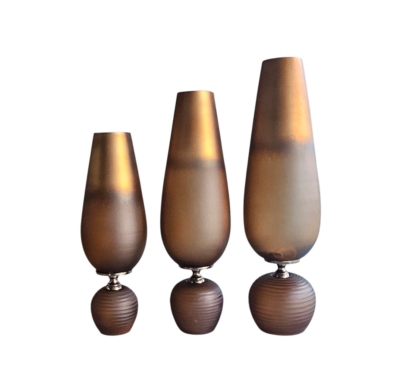 EHAIKA Designer Glass Vase With Aluminium And Hand Carved Base – Home Livingroom Console Décor