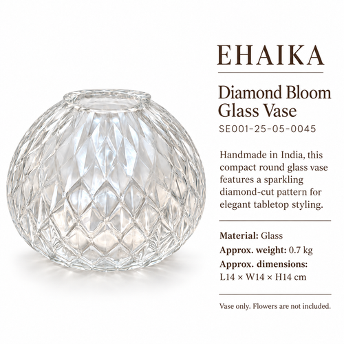 EHAIKA Diamond Bloom Glass Vase - India Mouth-blown Handmade