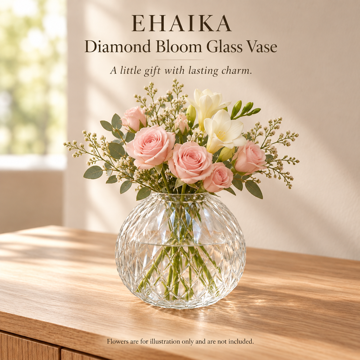 EHAIKA Diamond Bloom Glass Vase - India Mouth-blown Handmade