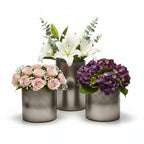 EHAIKA Elegant Dual-Tone Brown Glass Vase, Cylinder Shaped Dented Designed – Modern Tabletop Home Décor