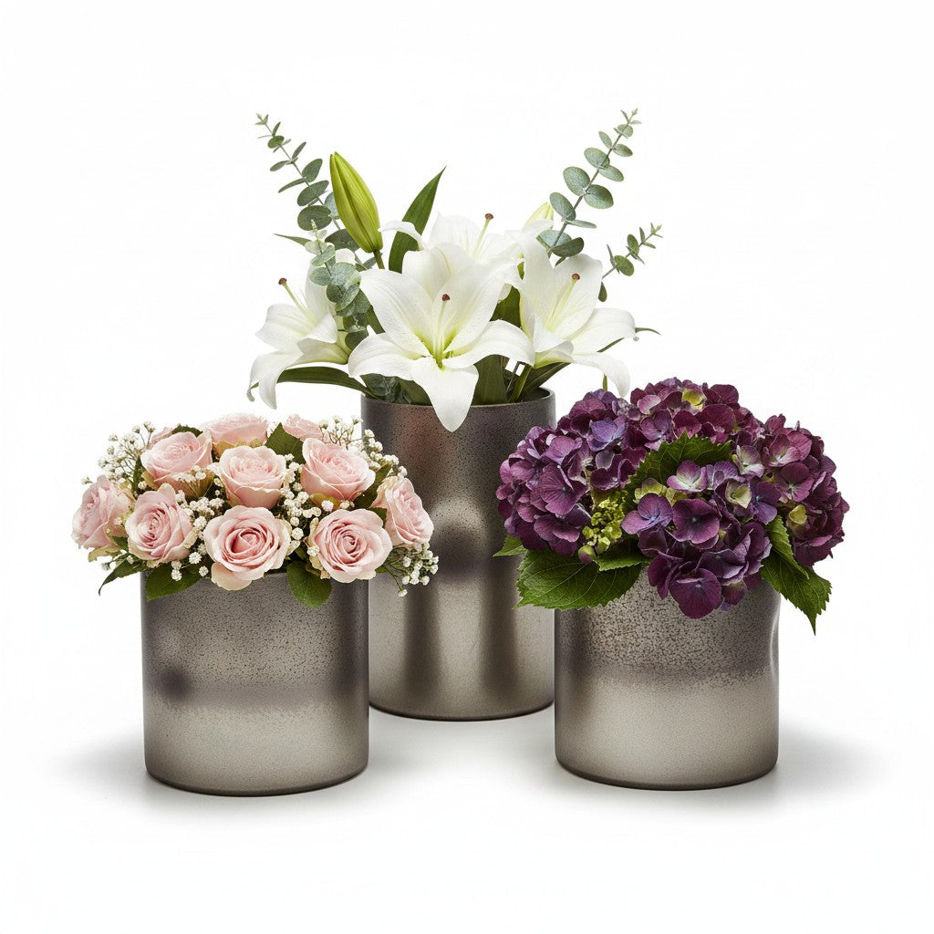 EHAIKA Elegant Dual-Tone Brown Glass Vase, Cylinder Shaped Dented Designed – Modern Tabletop Home Décor