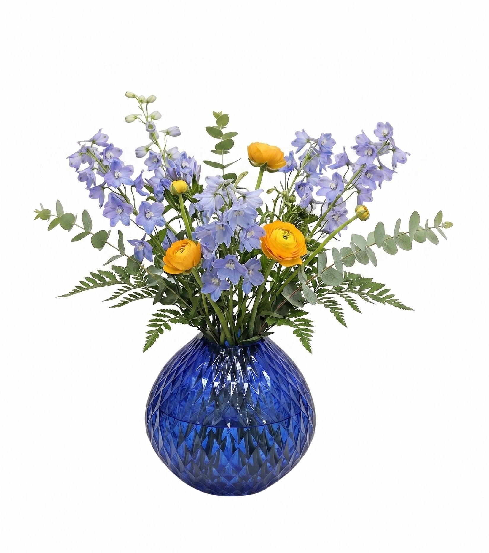 EHAIKA Glass Flower Vase Bowl With Rice Cut Patterned Small Opening Designed - Blue Colour