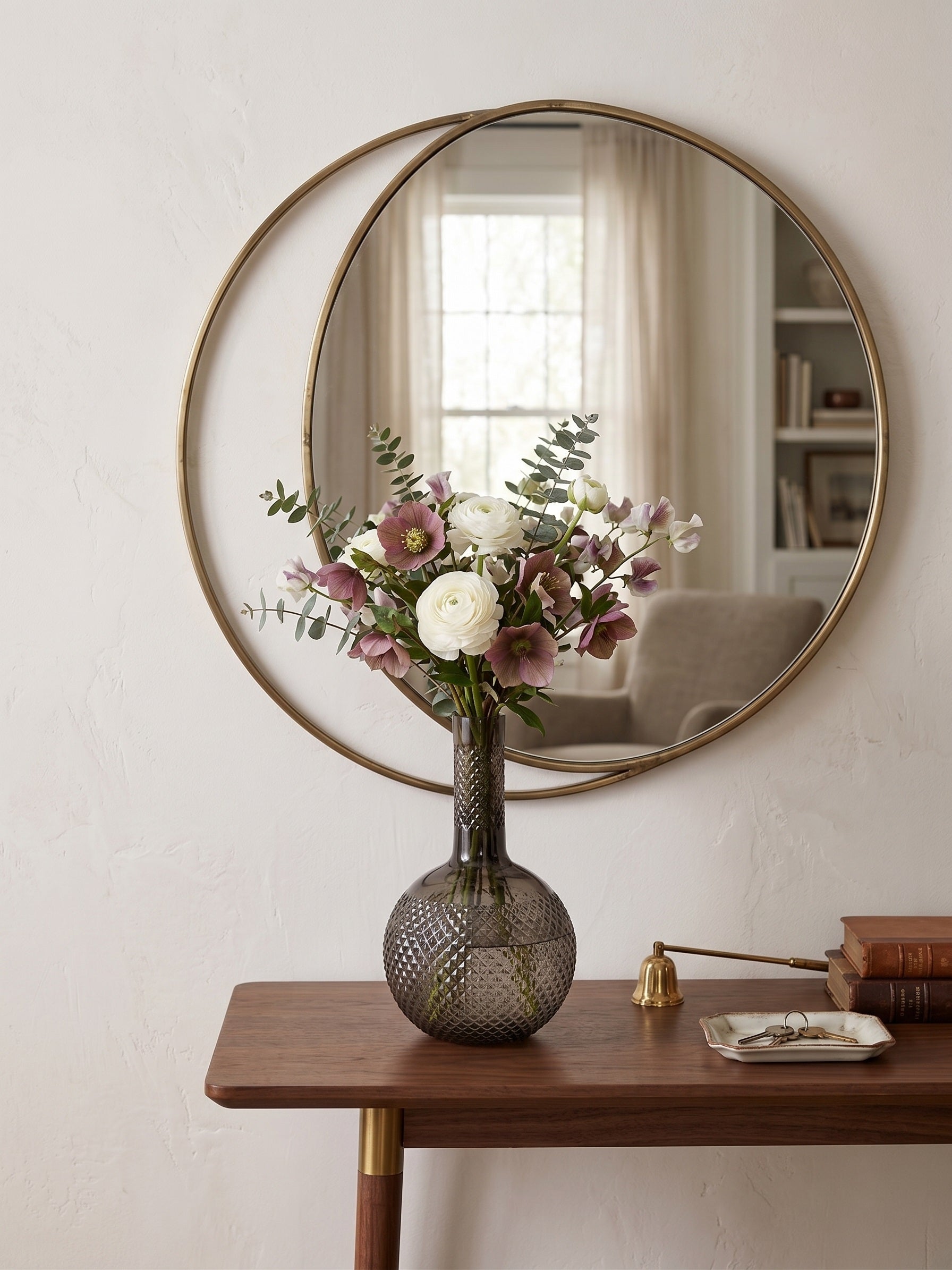 EHAIKA Glass Flower Vase With Diamond Cut Patterned Small Neck Designed - Black Colour