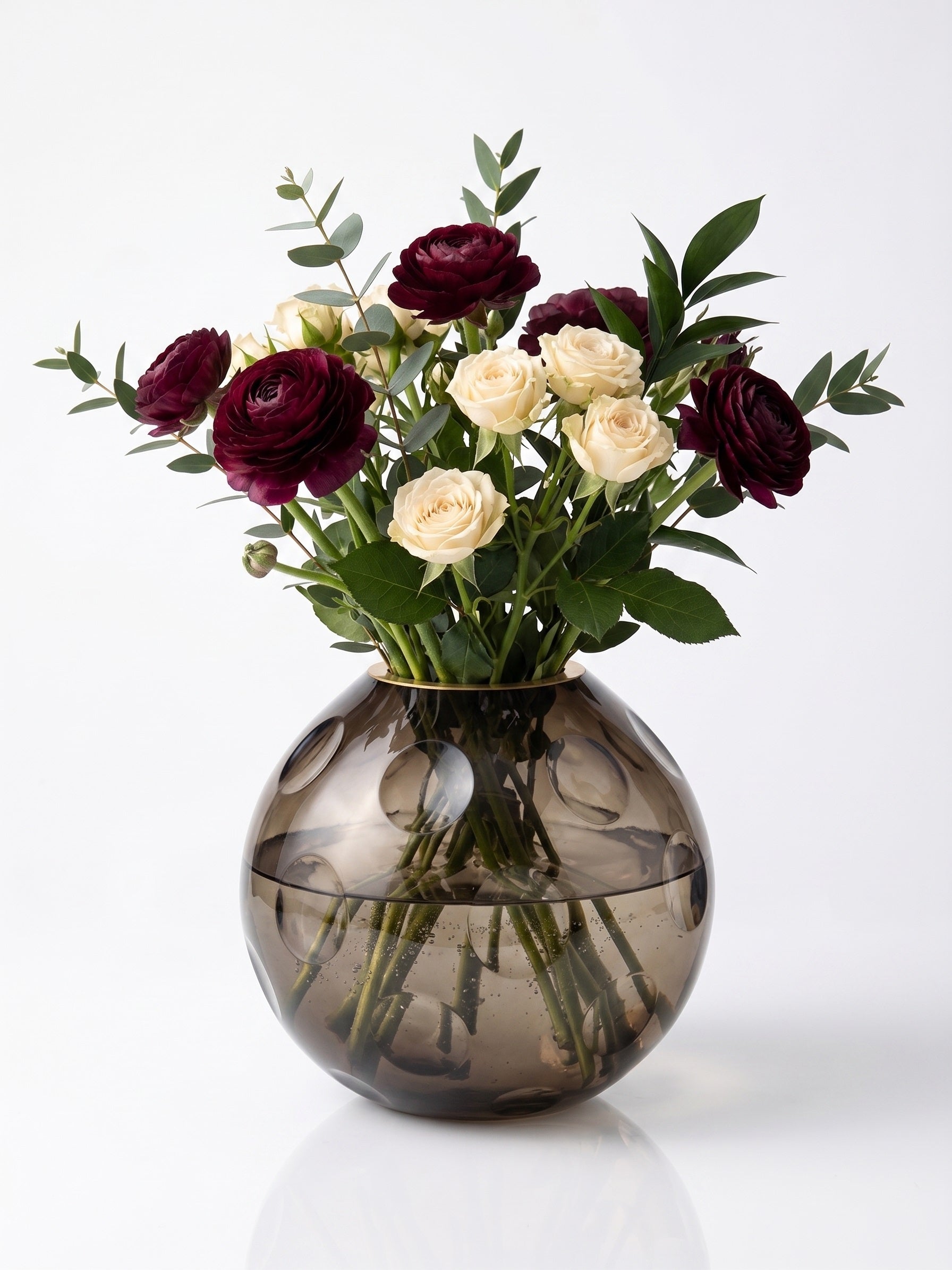 EHAIKA Glass Flower Vase With Moon Cut Patterned Small Neck Designed - Black Colour (Small)