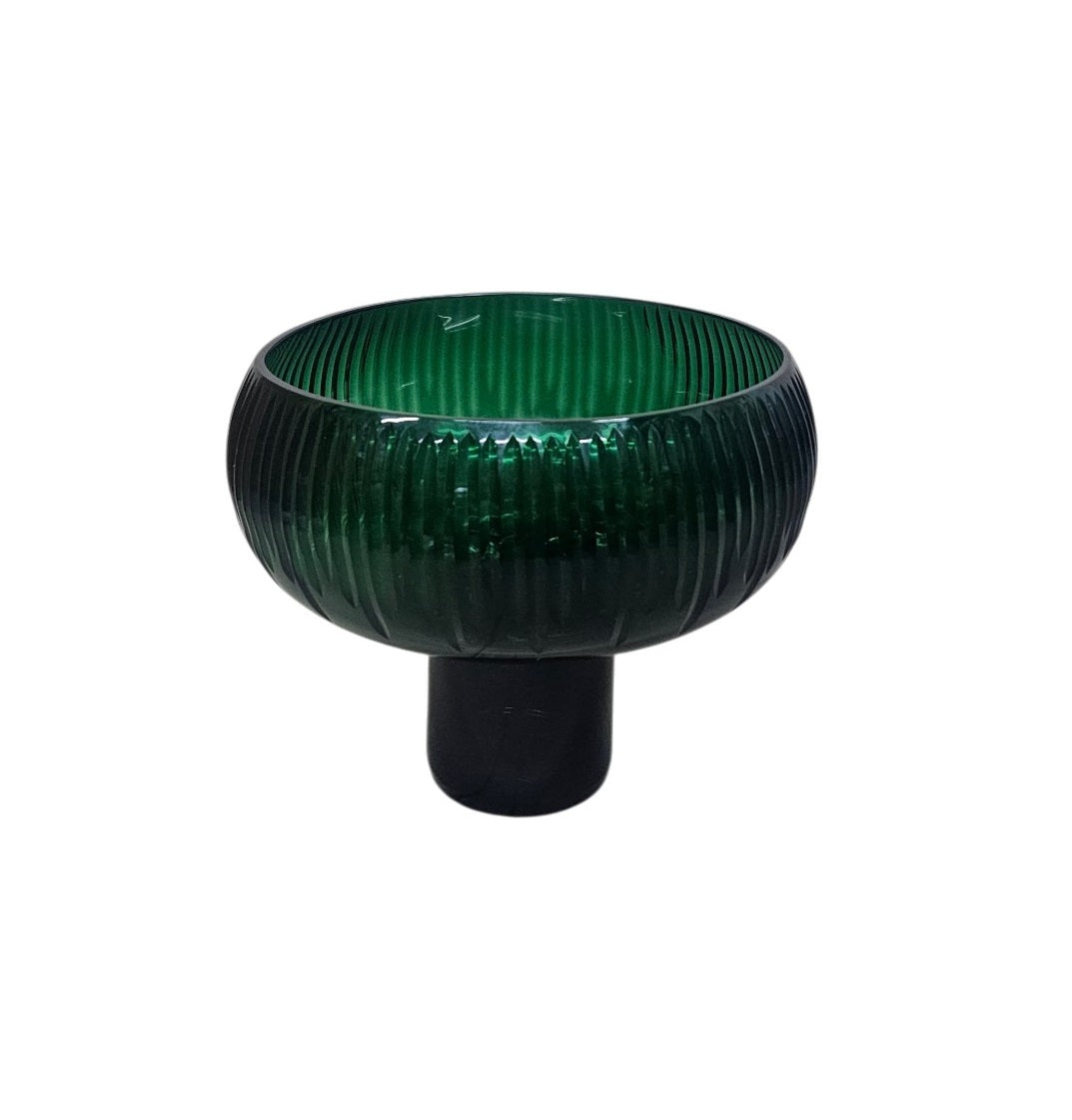 EHAIKA Glass Flower Vase With Line Cut Patterned Mushroom Designed - Green Colour