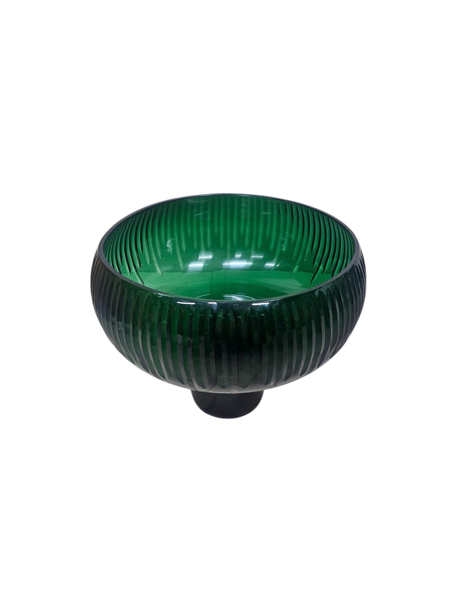 EHAIKA Glass Flower Vase With Line Cut Patterned Mushroom Designed - Green Colour