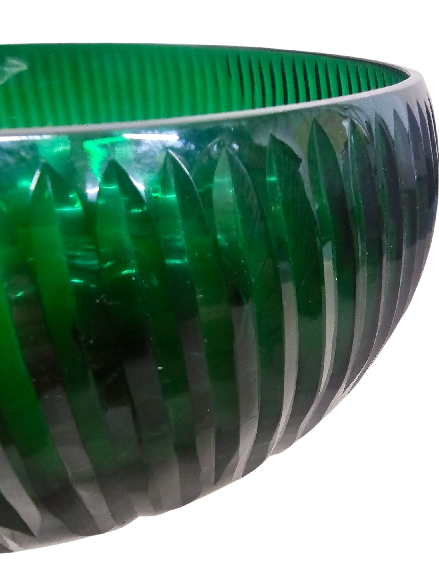 EHAIKA Glass Flower Vase With Line Cut Patterned Mushroom Designed - Green Colour