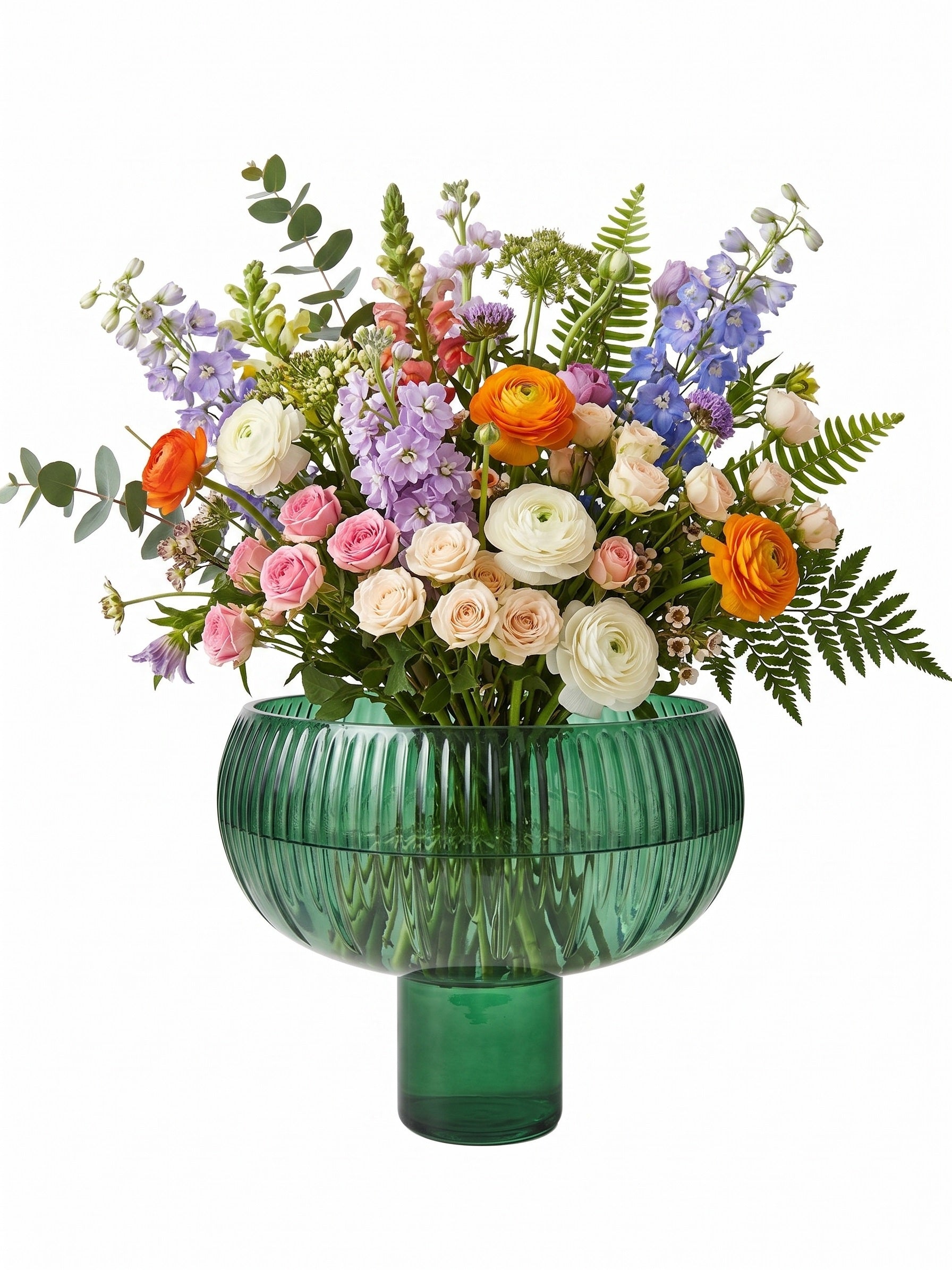 EHAIKA Glass Flower Vase With Line Cut Patterned Mushroom Designed - Green Colour