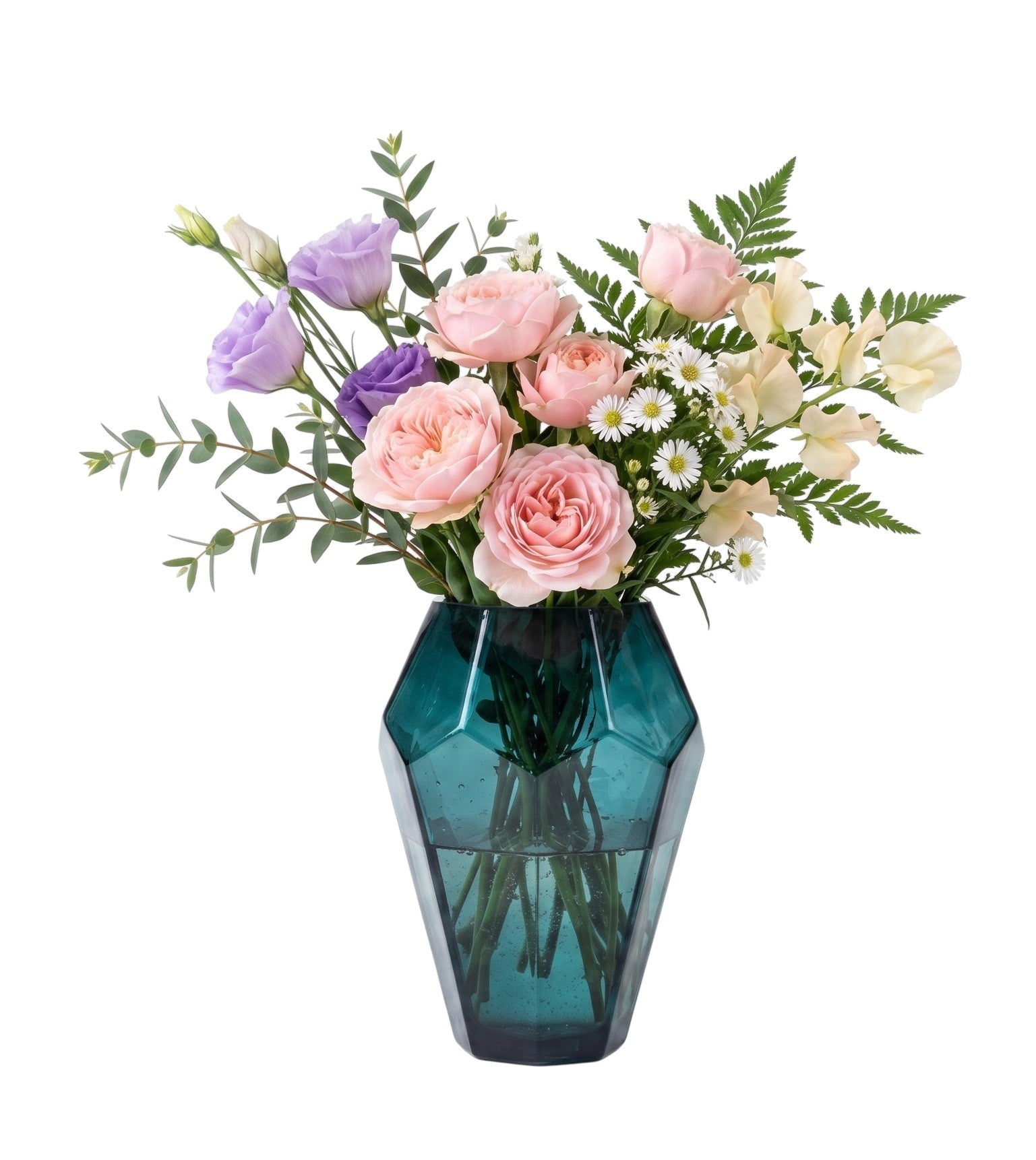 EHAIKA Glass Flower Vase With Strait Cut Patterned - Green Color