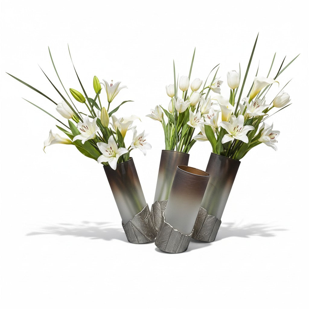 EHAIKA Glass Vase With Slanted Aluminum Base (Set) – Classical Modern Console Top Home Décor