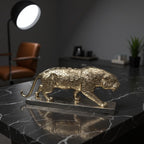EHAIKA Gold & Silver Colour Aluminium Panther Sculpture – Home Office Table Top Statue Display Decoration