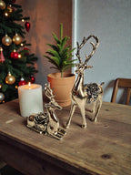 EHAIKA Golden Aluminum Reindeer Sculpture With Rose (Set of 2) – Home Office Table Top Display Christmas Gift